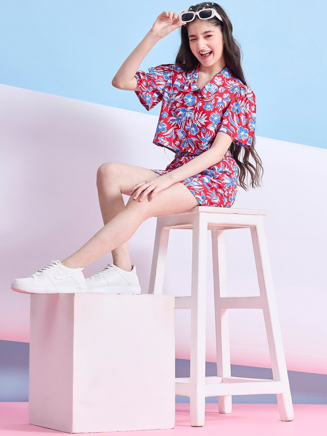 

Stylo Bug Girls Printed Shirt with Shorts, Blue