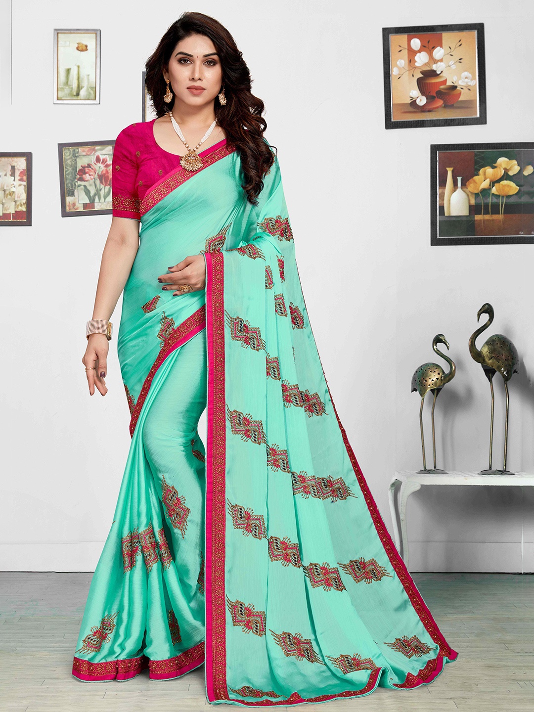 

Mitera Embroidered Silk Blend Saree, Blue