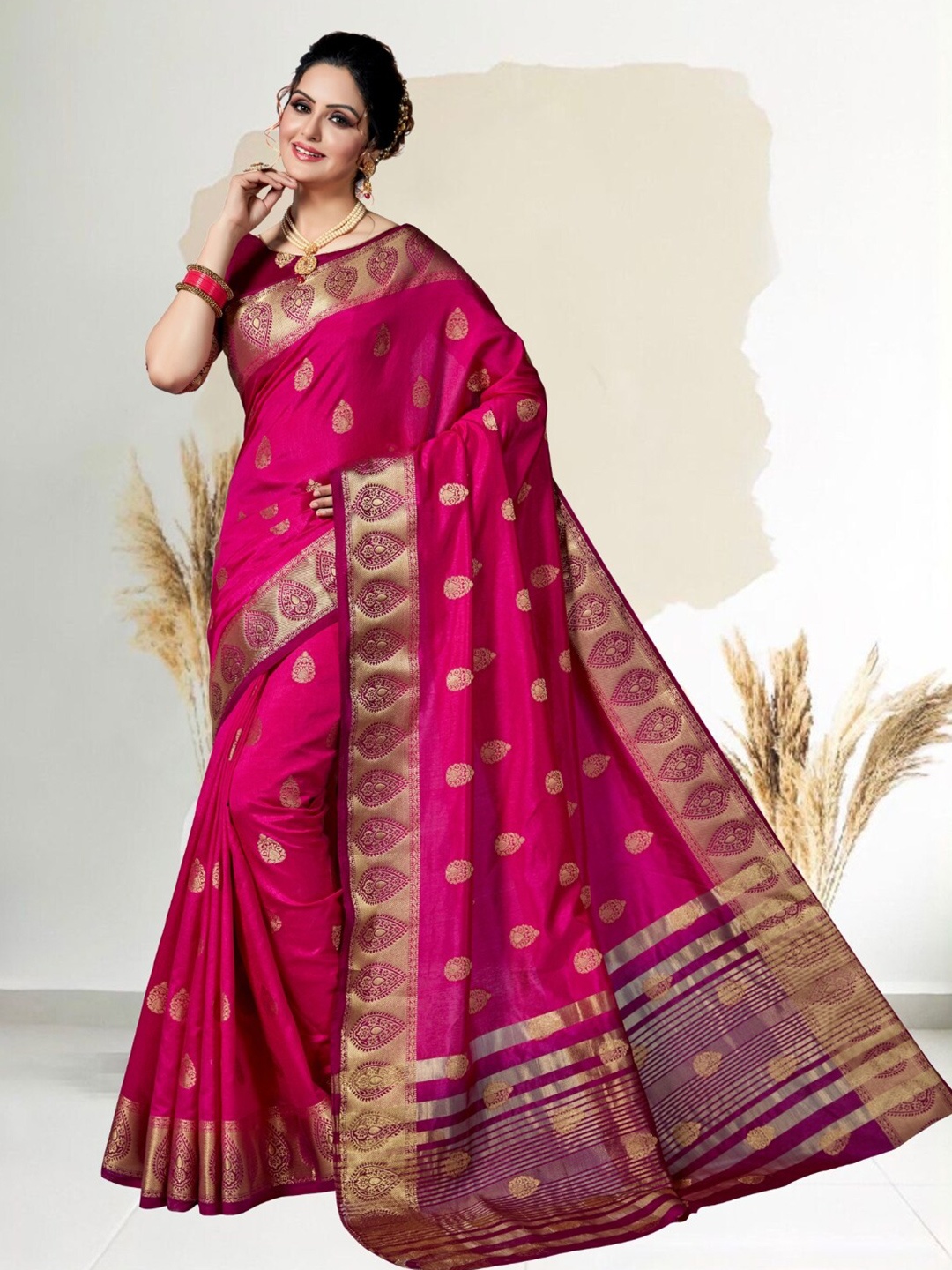 

Mitera Ethnic Motifs Zari Kanjeevaram Saree, Pink