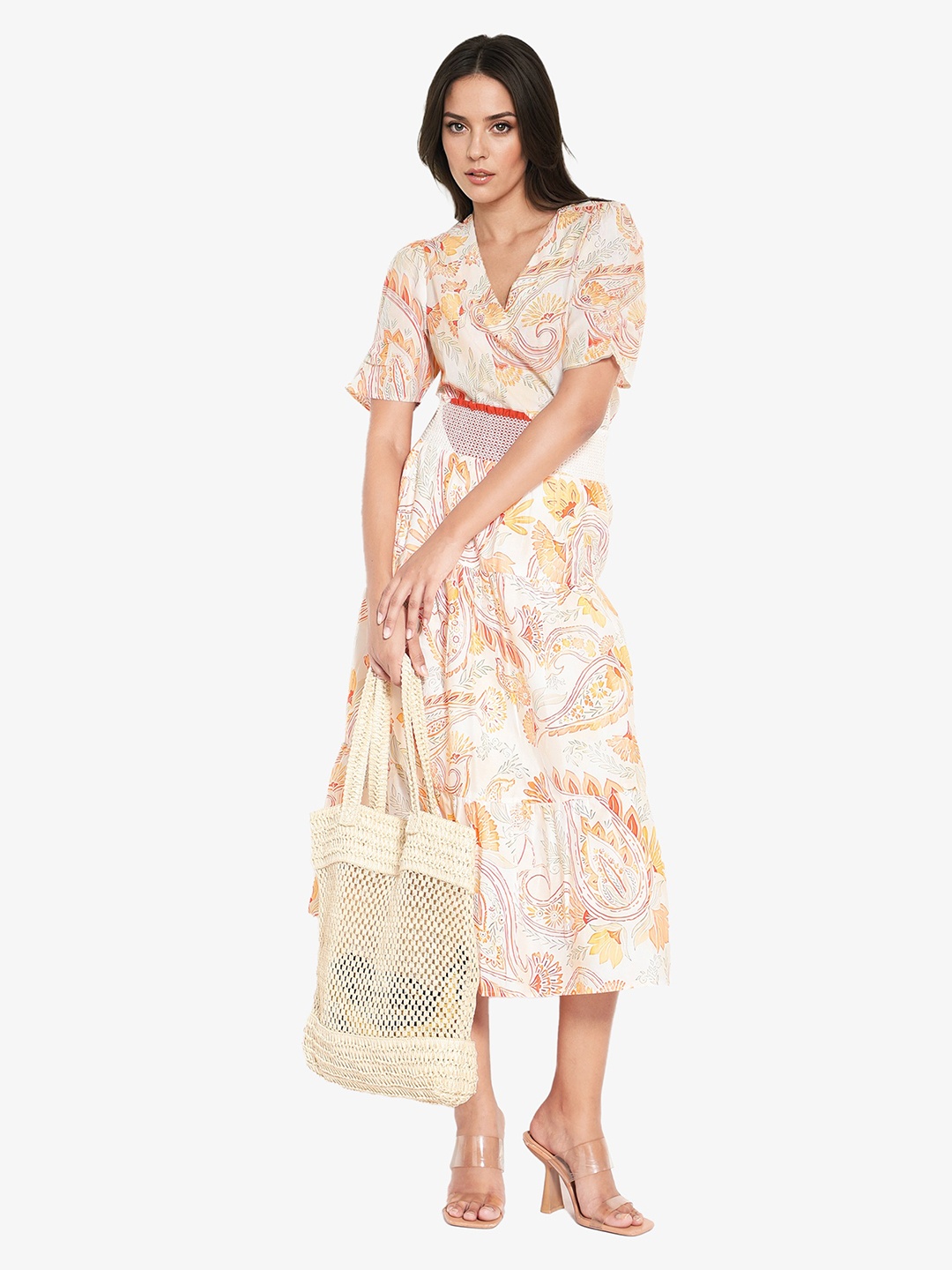 

RAREISM Floral Printed Flared Midi Skirts, White