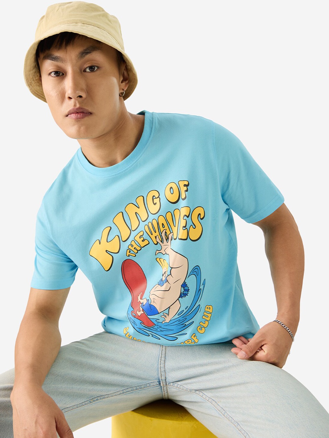 

The Souled Store Round Neck Printed Cotton T-shirt, Blue