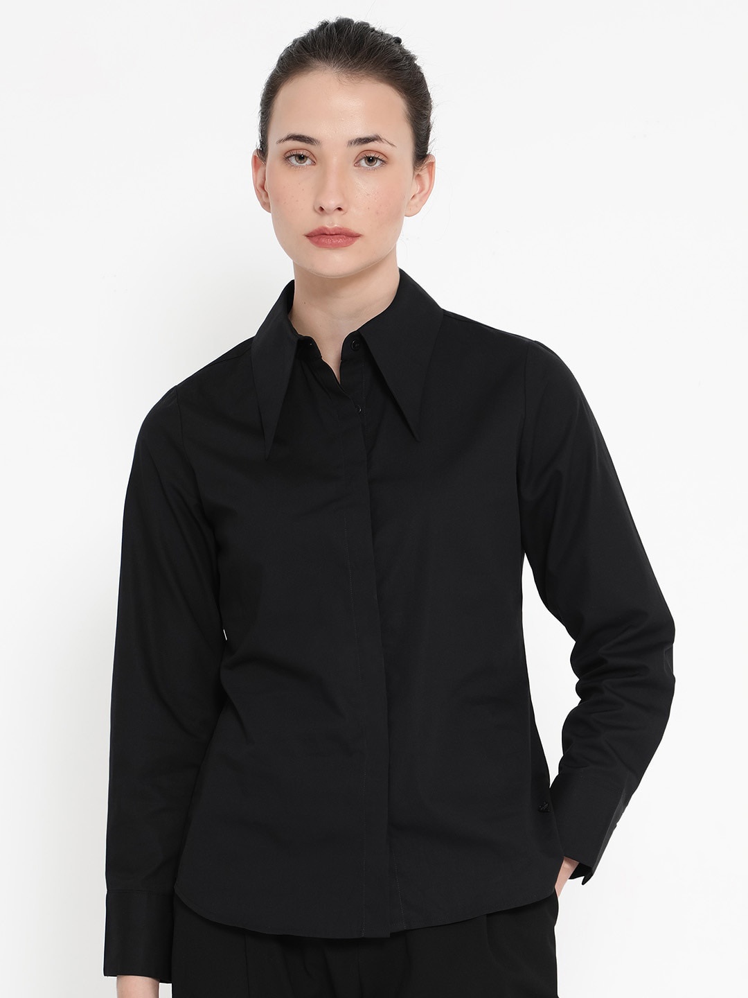 

RAREISM Comfort Concealed Button Placket Cotton Formal Shirt, Black