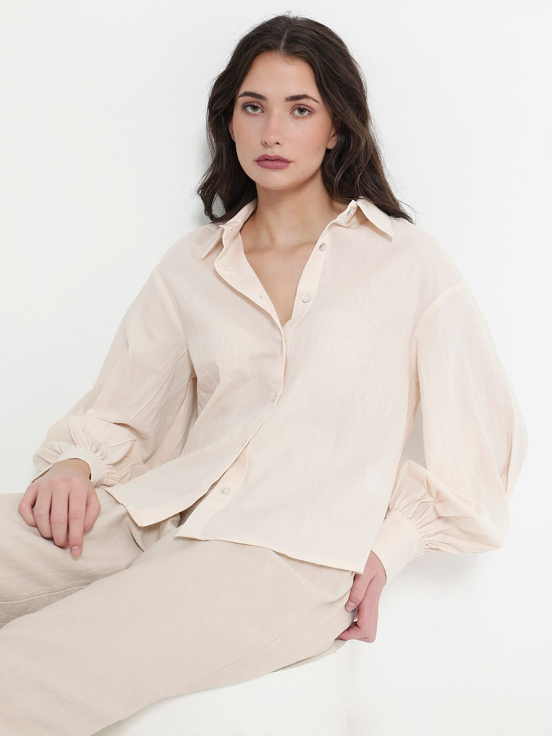 

RAREISM Comfort Spread Collar Cotton Casual Shirt, Off white