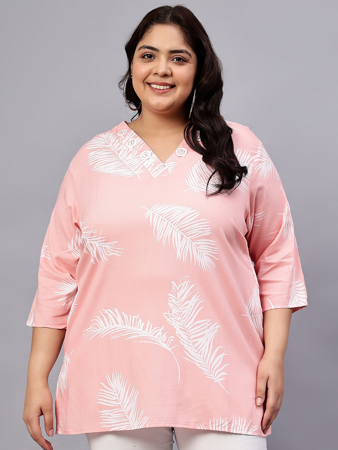 

Indietoga Plus Size Floral Print V-Neck Regular Top, Pink