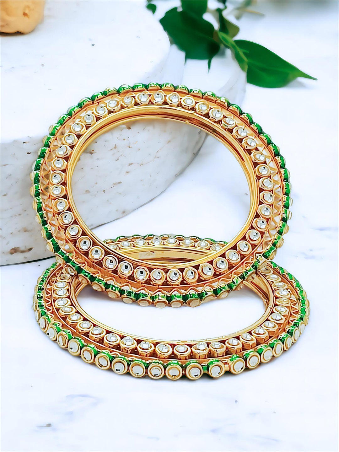 

FEMMIBELLA Set Of 2 Gold-Plated Kundan-Studded Bangles