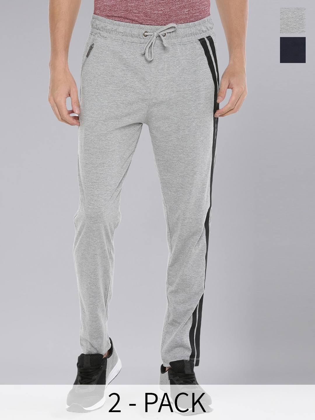 

Force NXT Men Pack Of 2 Dri-Fit Mid Rise Track Pants, Grey