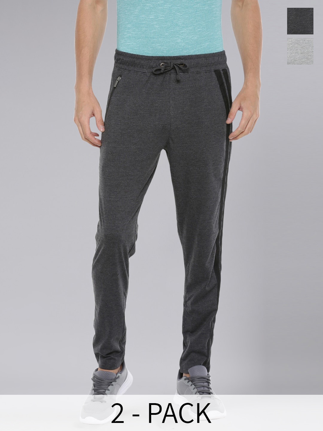 

Force NXT Men Pack Of 2 Dri-Fit Mid Rise Cotton Track Pants, Grey