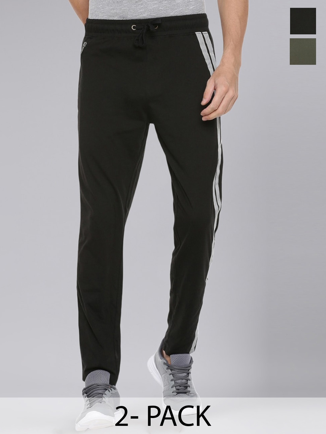 

Force NXT Men Pack Of 2 Striped Cotton Track Pants, Black