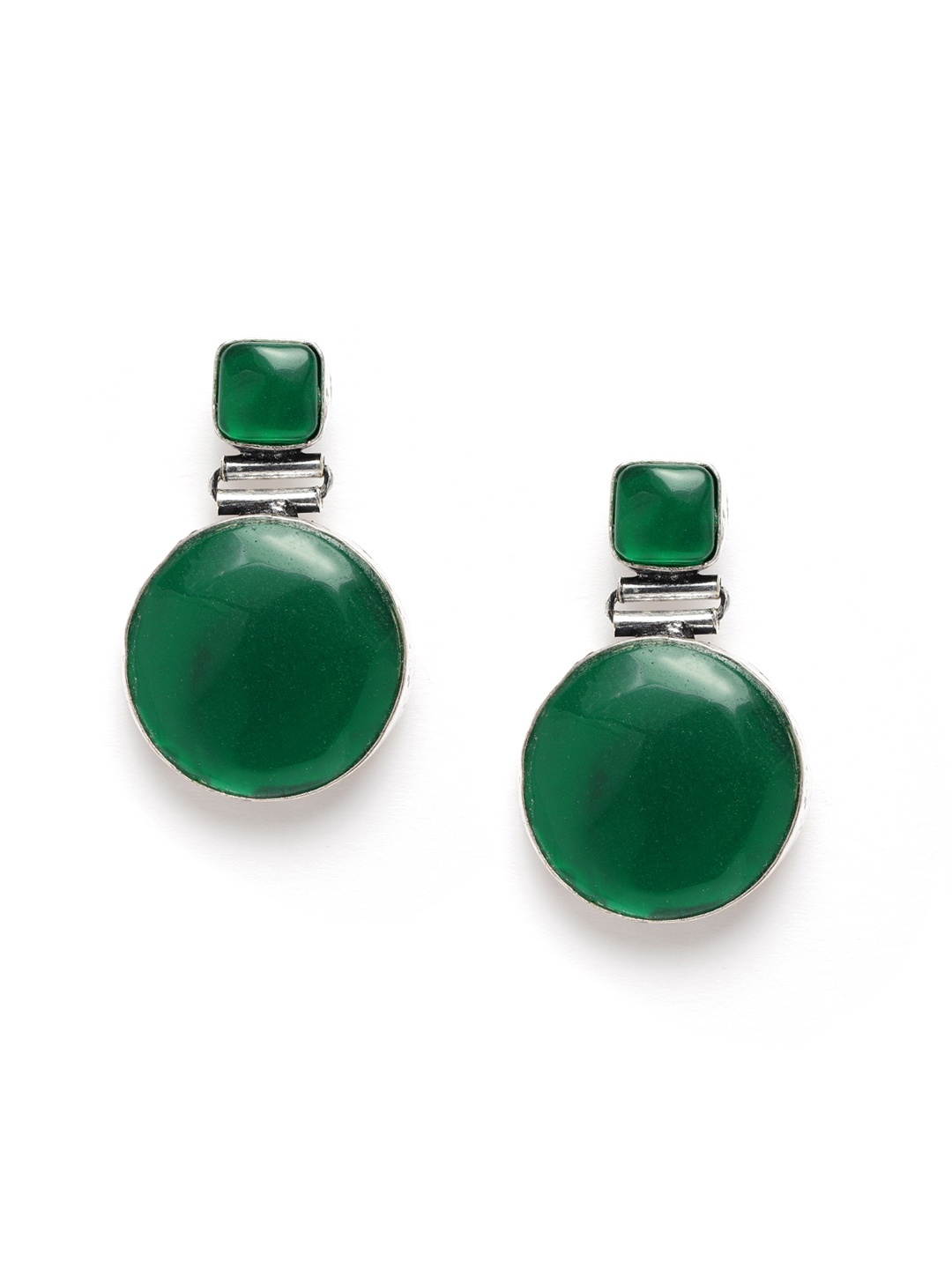 

AITIHYA Silver-Plated Geometric Artificial Stones Drop Earrings, Green