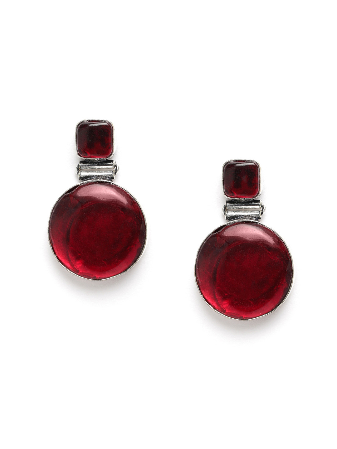 

AITIHYA Silver-Plated Geometric Artificial Stones Drop Earrings, Maroon