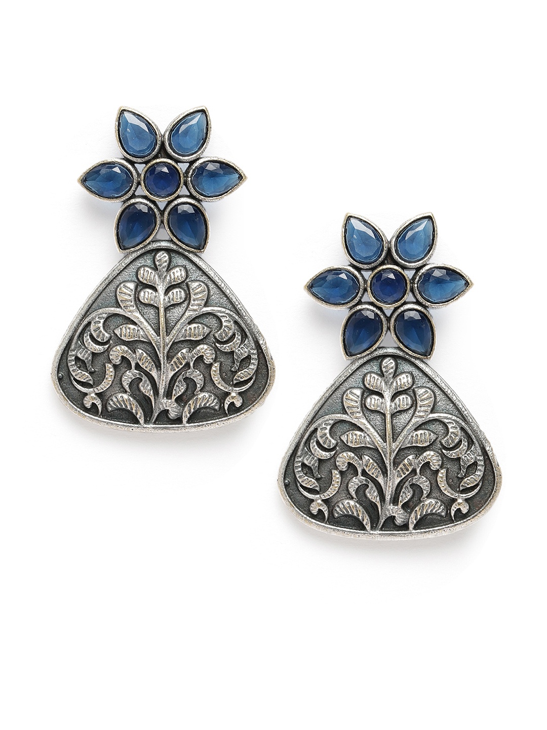 

AITIHYA Stone Studded Silver Plated Drop Earrings, Navy blue