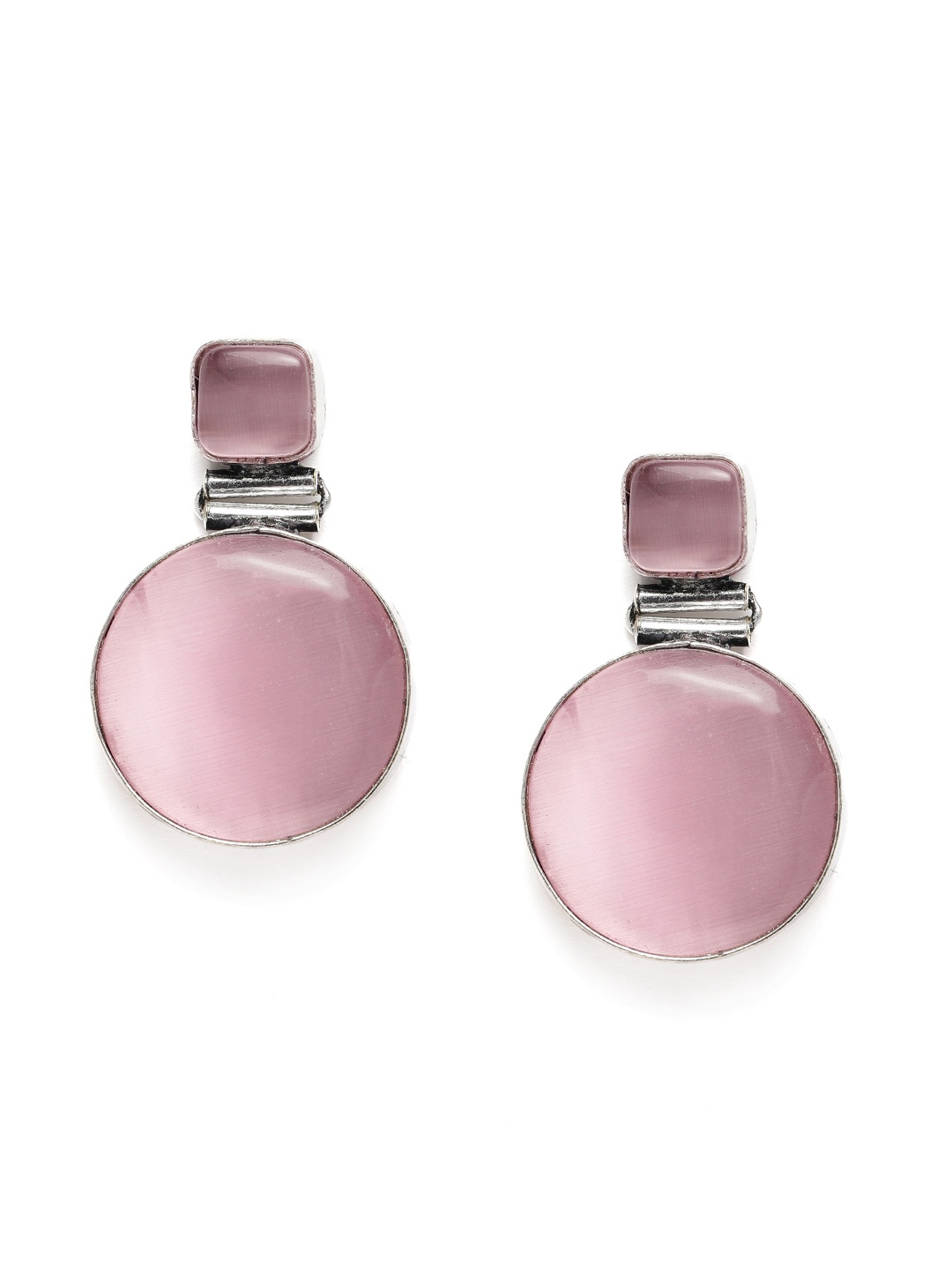 

AITIHYA Silver-Plated Geometric Artificial Stones Drop Earrings, Pink