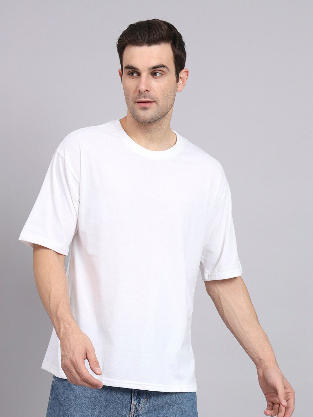 

urSense Short Sleeves Round Neck Cotton Oversized T-shirt, White