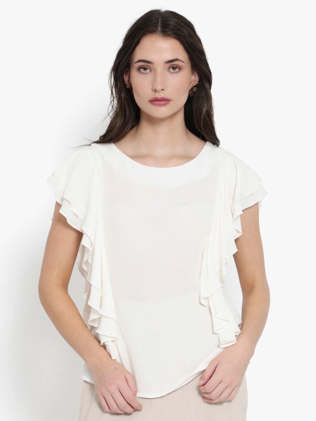 

RAREISM Samal Ruffled Flutter Sleeve Cotton Top, Off white