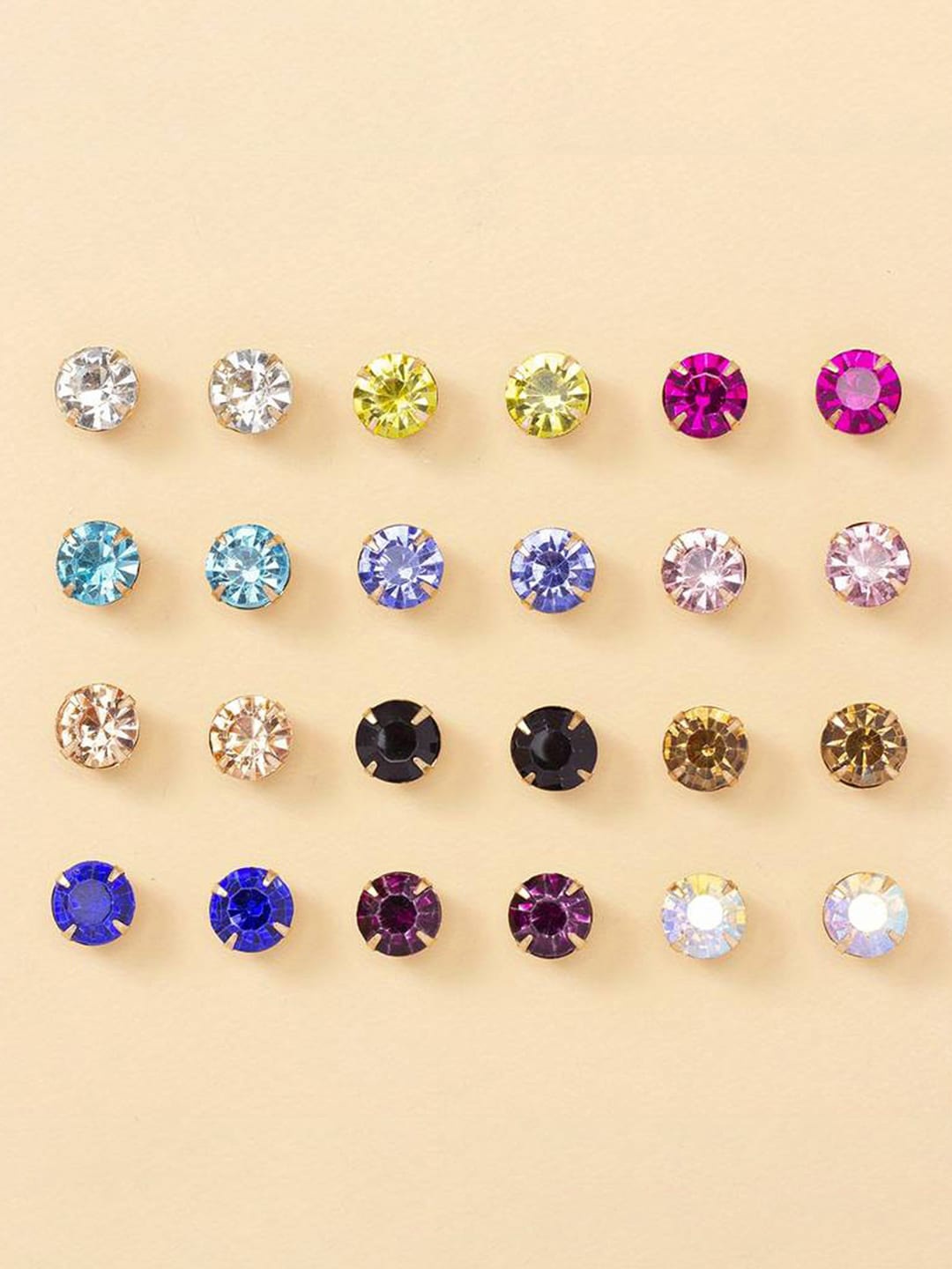

Jewels Galaxy Set of 24 Artificial Stones Gold Plated Studs Earrings