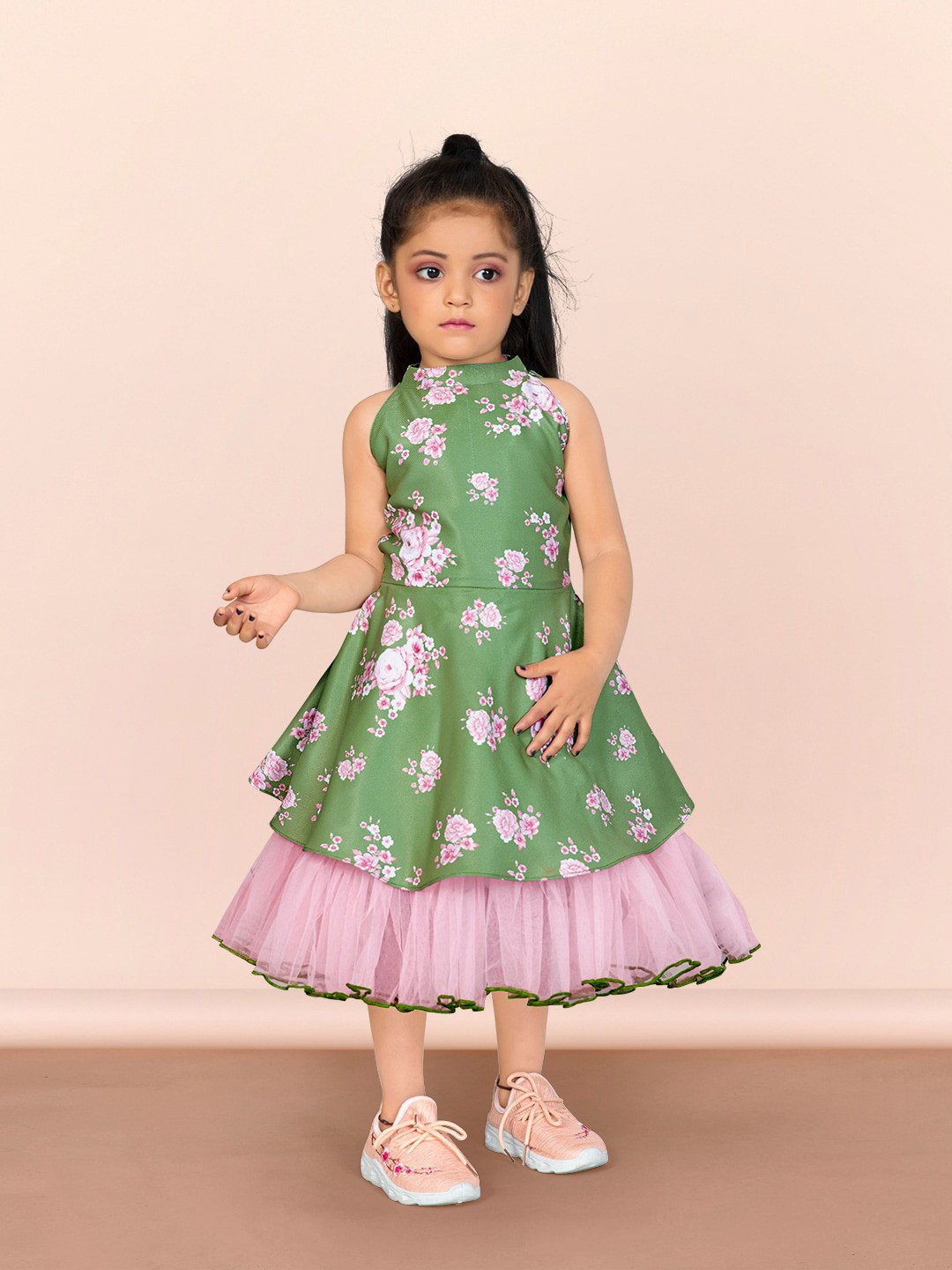 

BAESD Girls Floral Printed Fit & Flare Midi Dress, Green