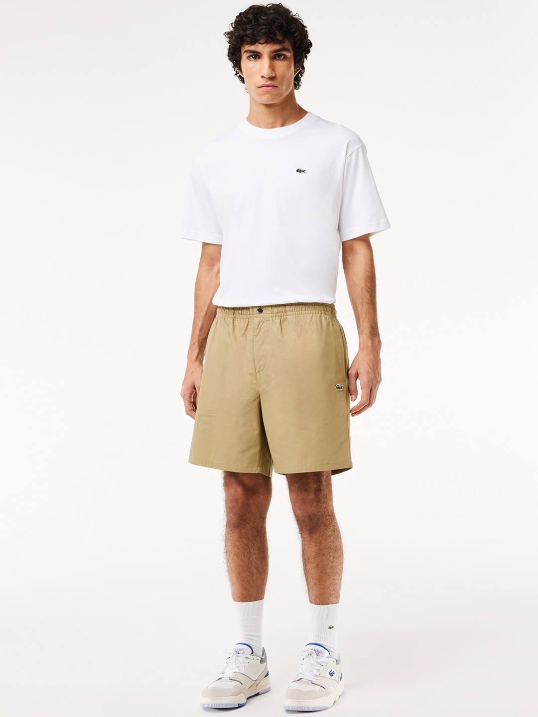 

Lacoste Men Mid-Rise Relaxed Loose Fit Pure Cotton Poplin Shorts, Beige