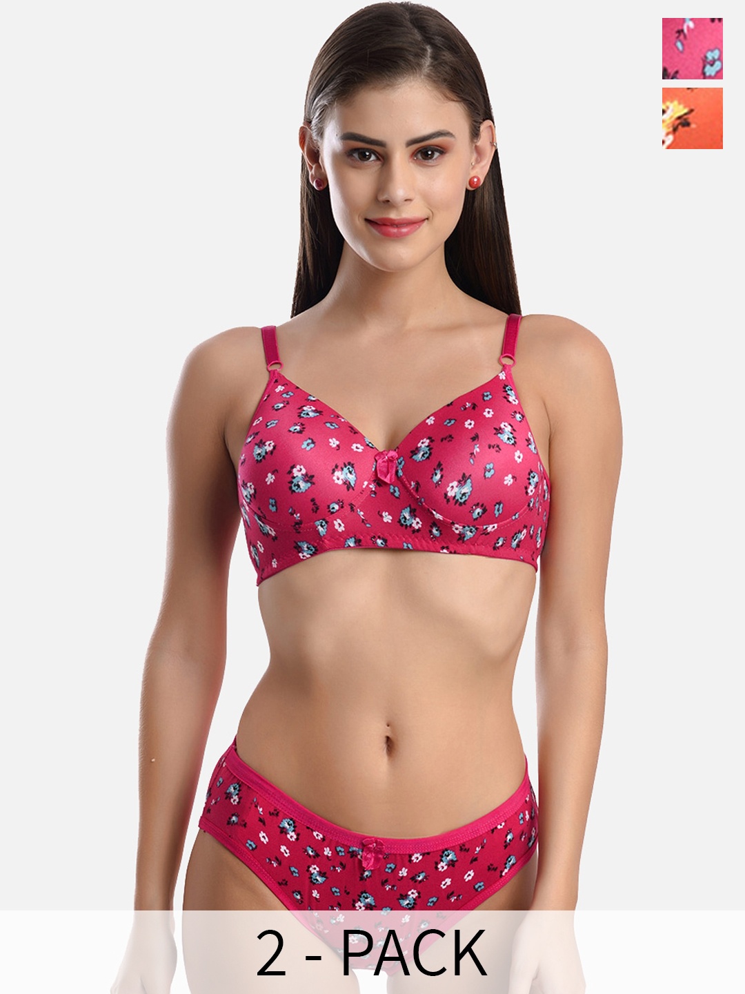

FIMS Pack Of 2 Printed Padded Lingerie Set, Orange