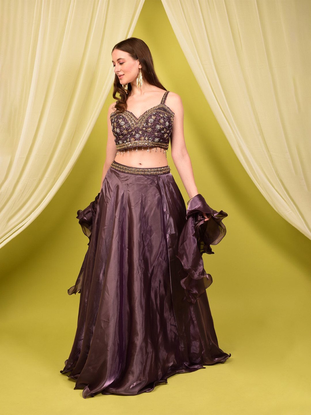 

Laalzari Embellished Ready to Wear Lehenga & Blouse With Dupatta, Purple