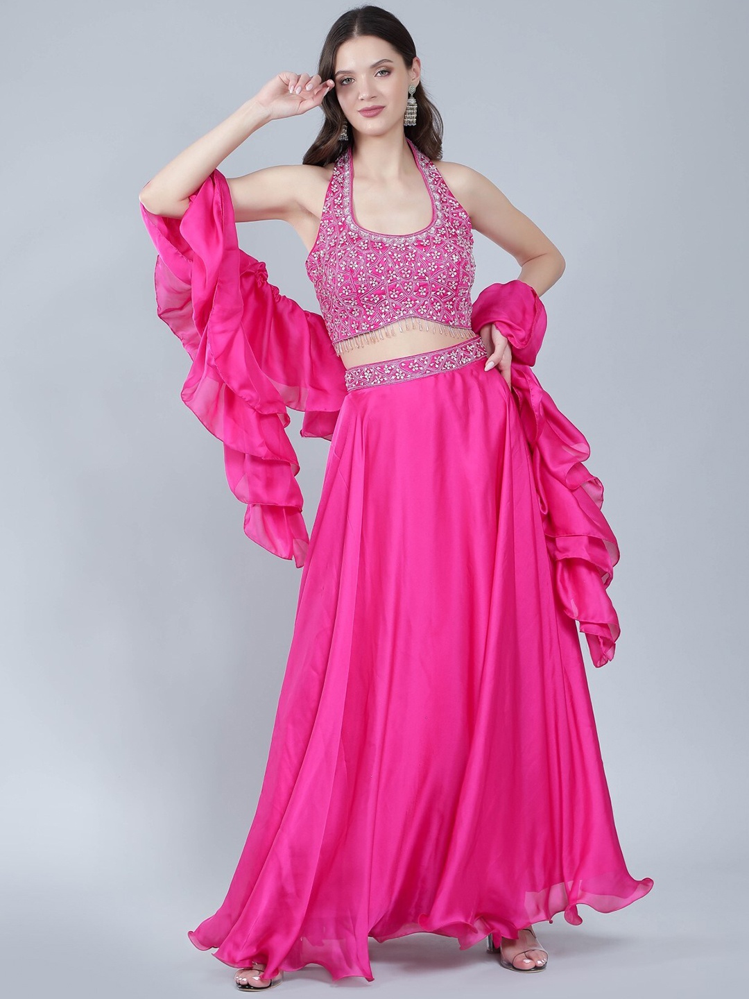 

Laalzari Embellished Beads and Stones Ready to Wear Lehenga & Blouse With Dupatta, Pink