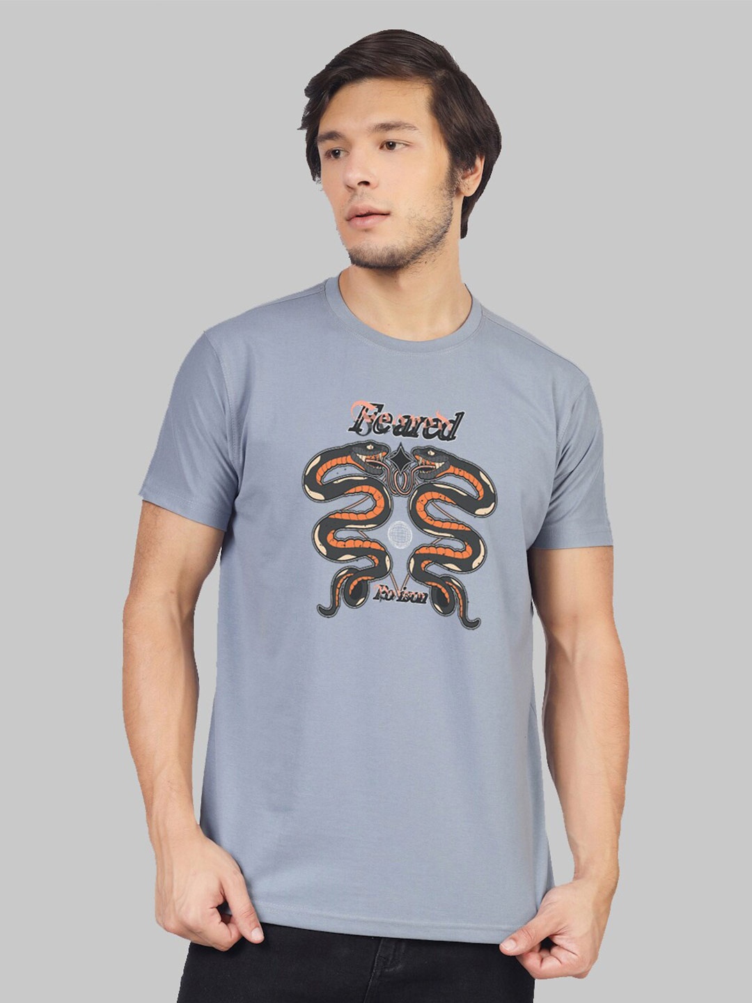 

Greylongg Printed Round Neck T-shirt, Grey