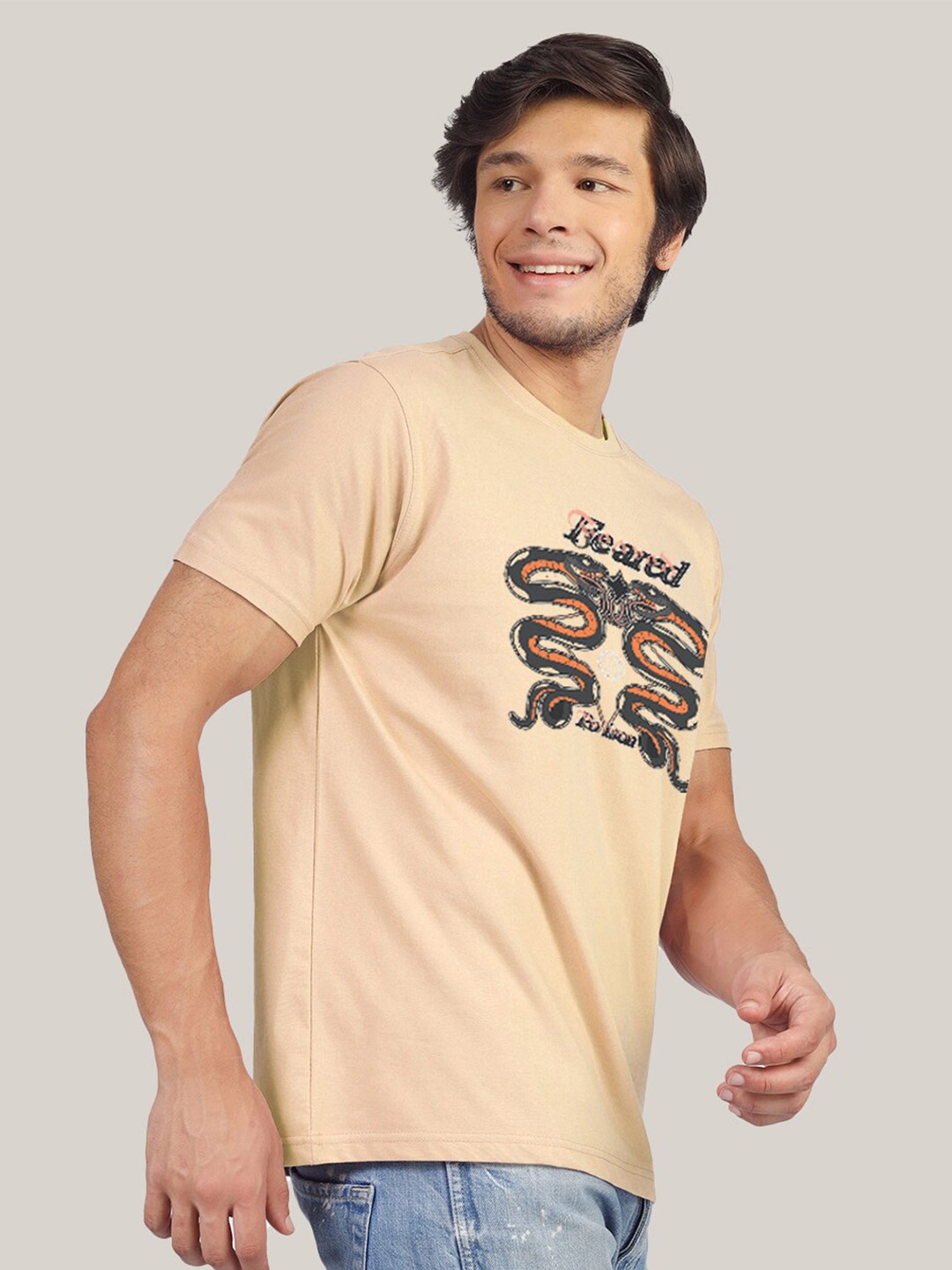 

Greylongg Graphic Printed Regular Fit T-shirt, Beige
