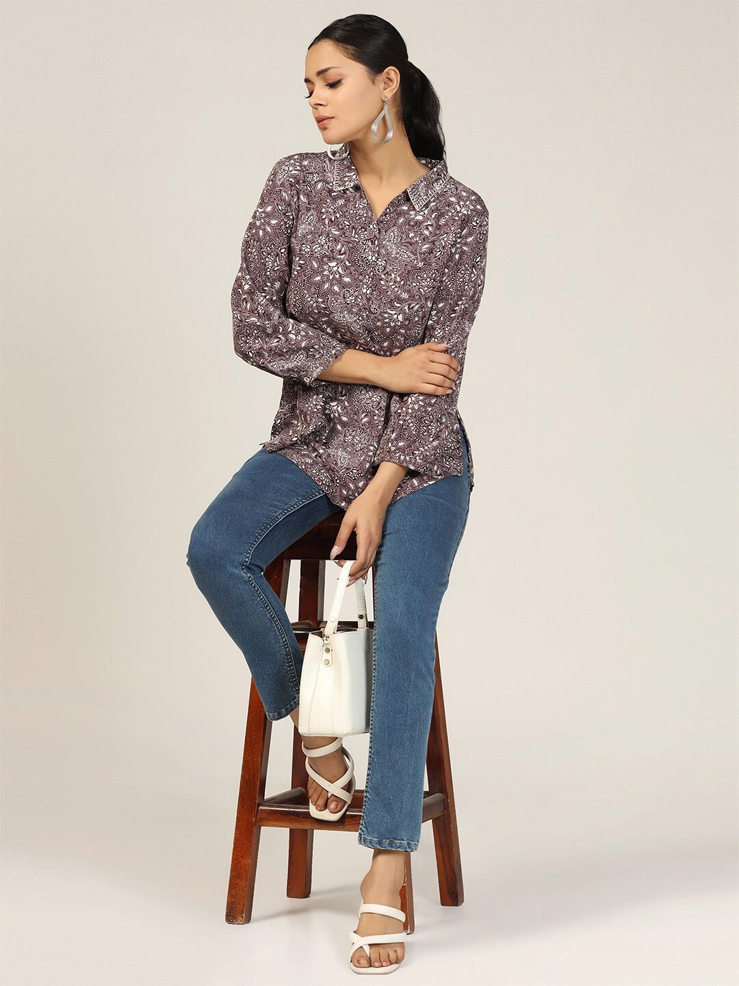 

Mustard Floral Printed Casual Shirt, Maroon