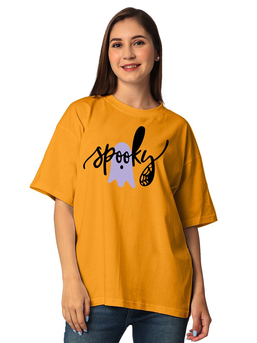 

STATUS MANTRA Typography Printed Round Neck Three-quarter, Drop-Shoulder Sleeves T-shirt, Yellow