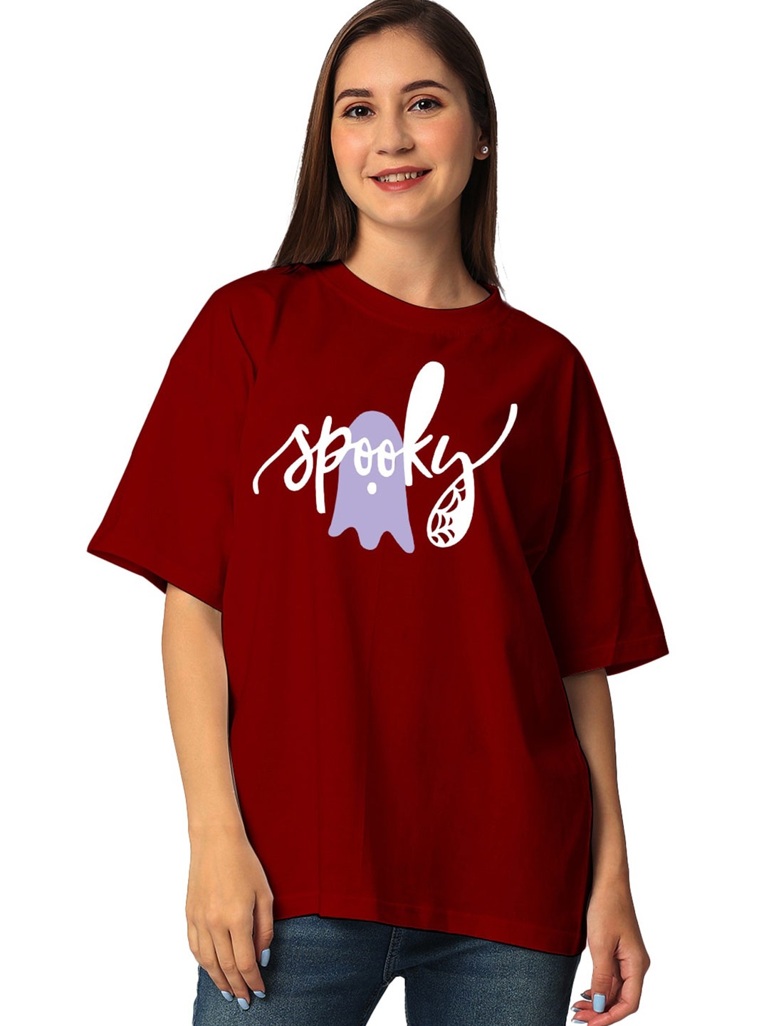 

STATUS MANTRA Graphic Printed Drop Shoulder Sleeves T-shirt, Maroon