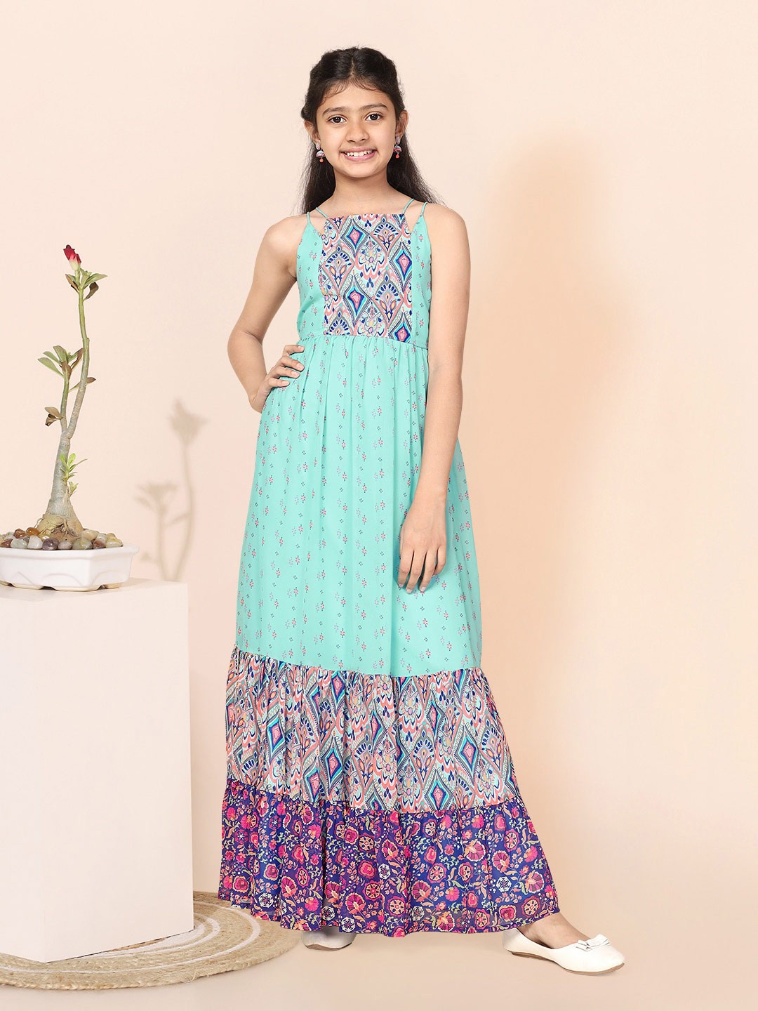

BAESD Girls Floral Print Georgette Maxi Casual Dress, Blue