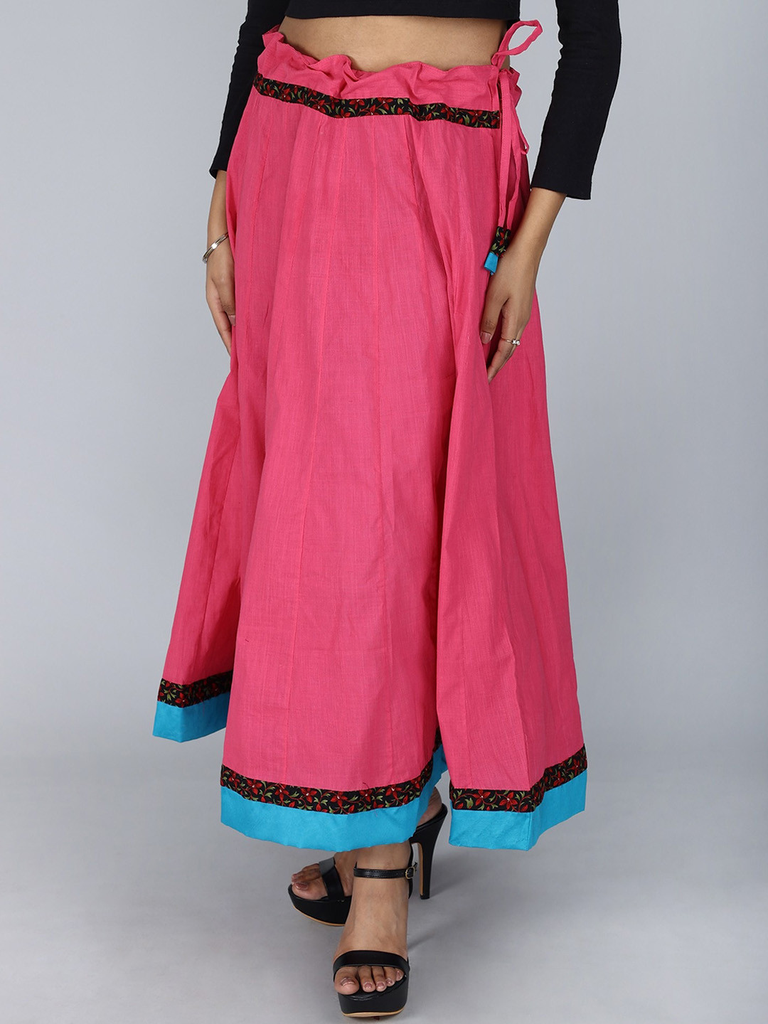 

Exotic India Pure Cotton Flared Maxi Skirt, Fuchsia
