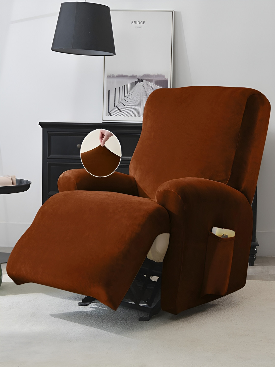 

HOKIPO Brown Velvet Stretchable Sofa Cover