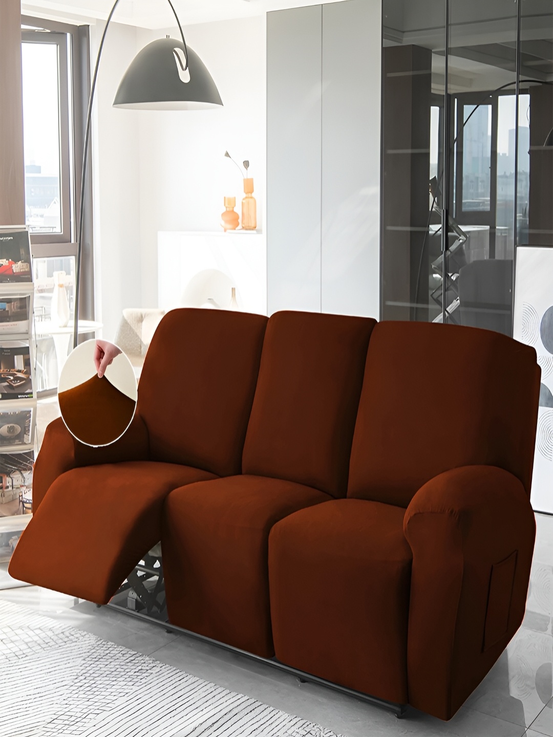 

HOKIPO Brown Velvet Stretchable Sofa Cover