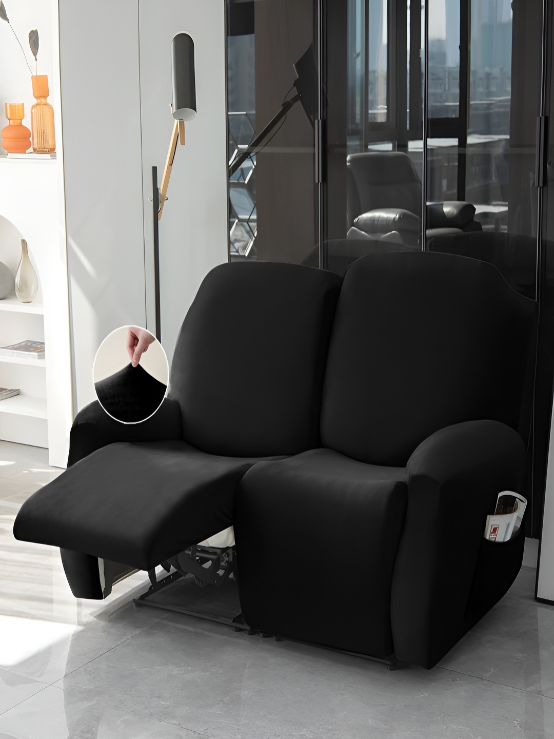 

HOKIPO Black Velvet Stretchable Sofa Cover