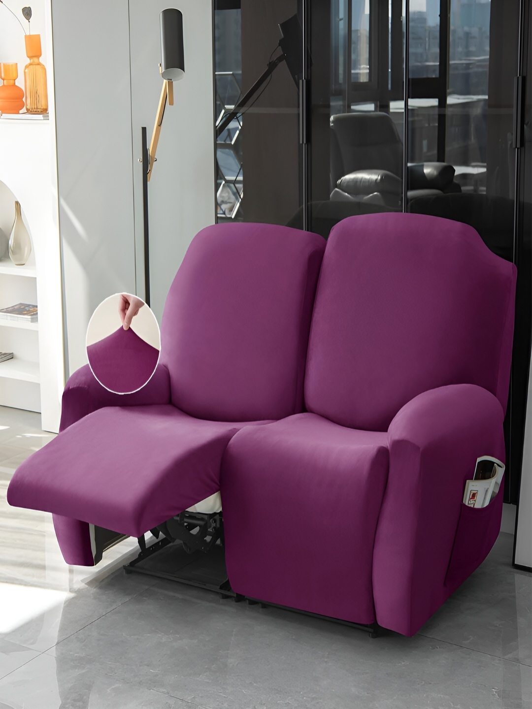 

HOKIPO Purple Velvet Stretchable Sofa Cover