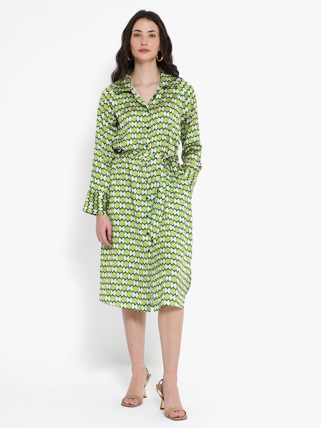 

RAREISM Regis Geometric Printed Cotton Shirt Dress, Green