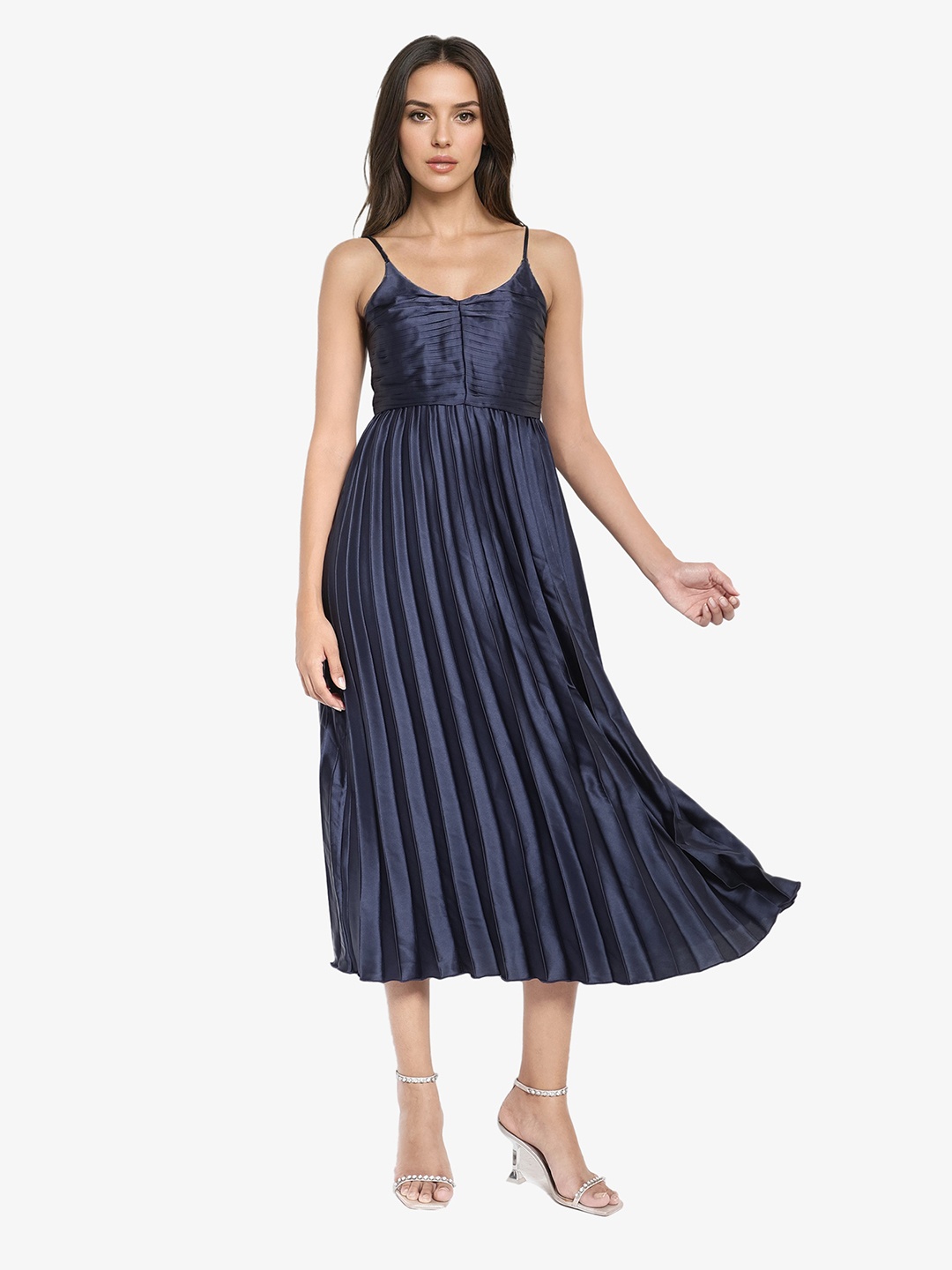 

RAREISM Shoulder Straps Fit & Flare Midi Dress, Navy blue