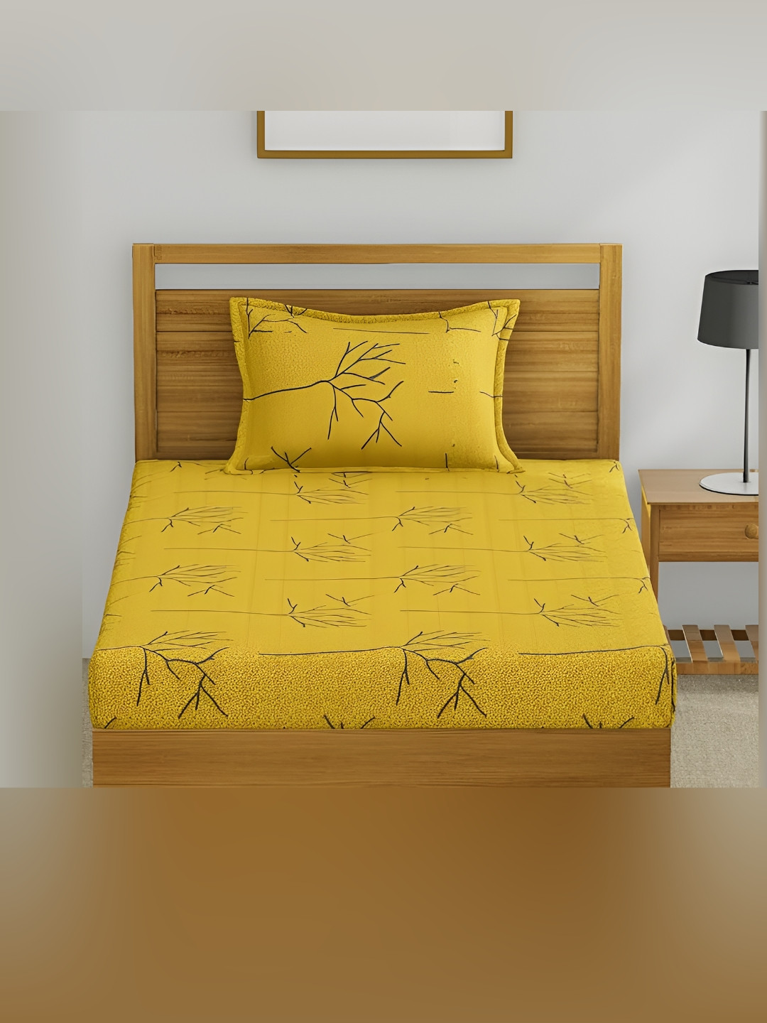 

PHOEBEE Yellow & Grey Cotton 120 TC Single Bedsheet With 1 Pillow Cover