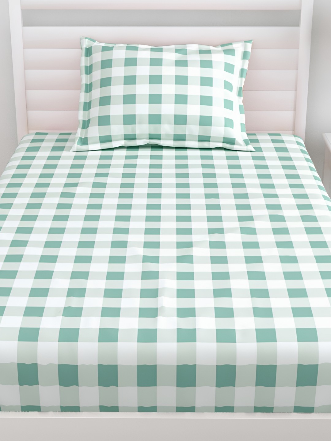 

PHOEBEE White & Green Geometric Cotton 120 TC Single Bedsheet With 1 Pillow Cover