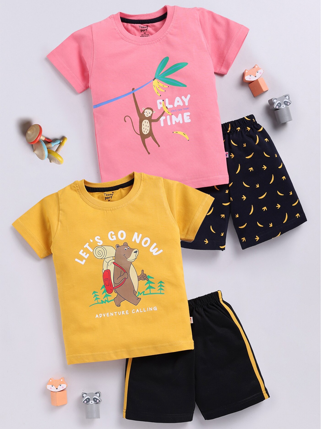 

Toonyport Boys Pack of 2 Printed T-shirts with Shorts, Pink