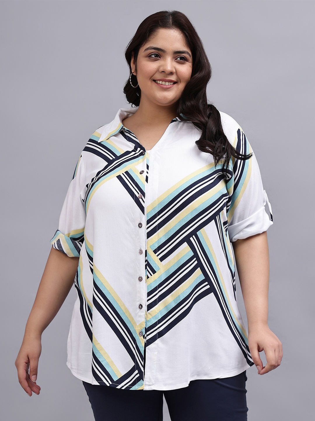 

Indietoga Plus Size Classic Striped Printed Casual Shirt, Yellow