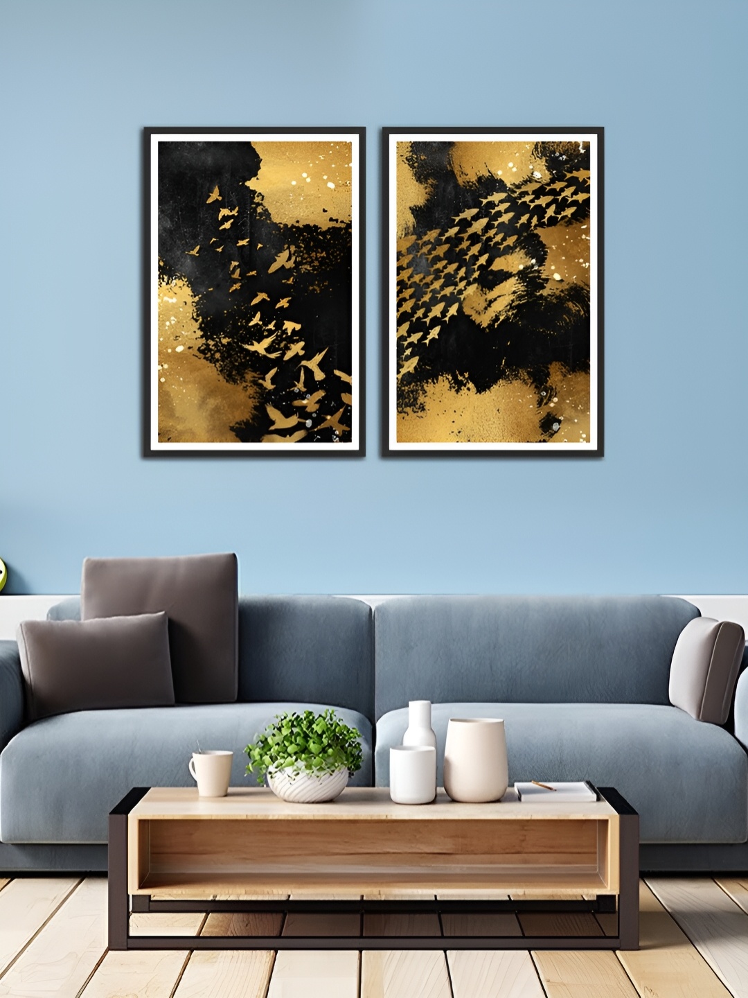 

MITHILA Handicrafts Black & Yellow 2 Pieces MDF Wall Art