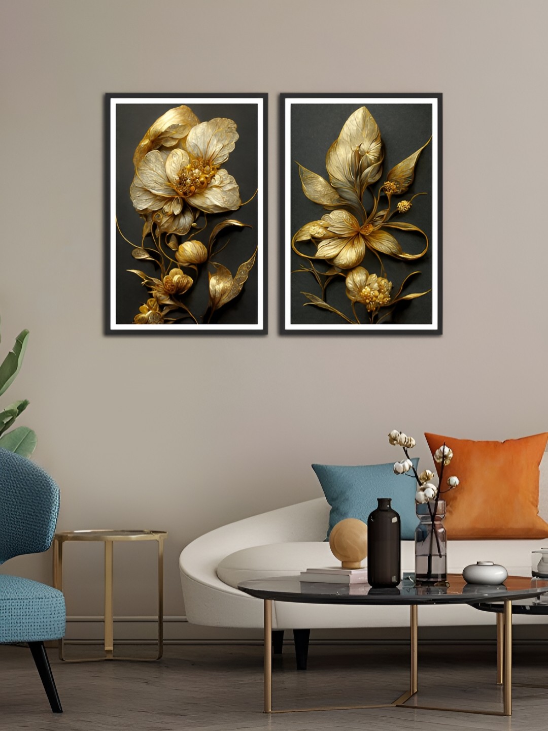 

MITHILA Handicrafts Black & Gold toned 2 Pieces MDF Wall Art