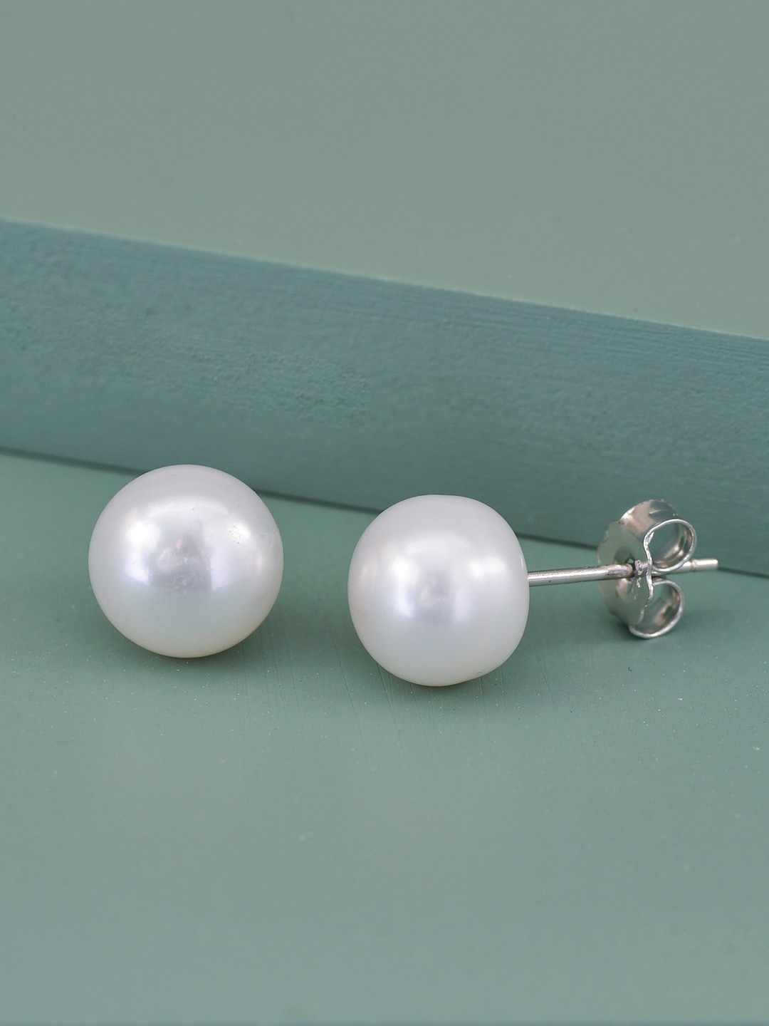 

Ornate Jewels Rhodium Plated 925 Sterling Silver Freshwater Pearl Stud Earrings
