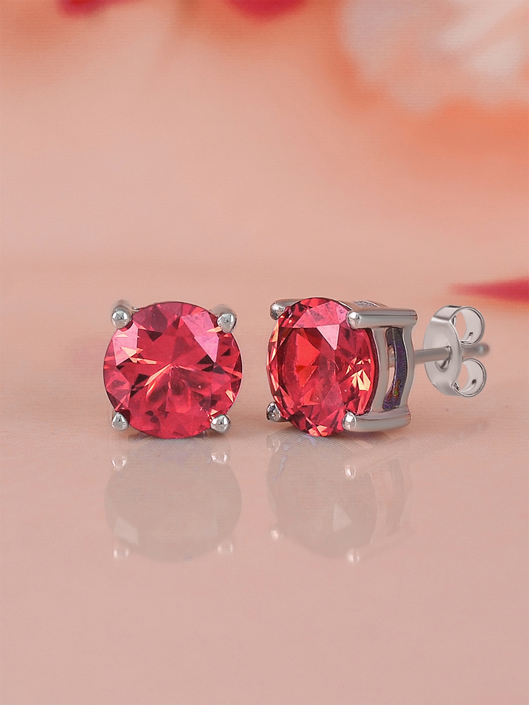 

Ornate Jewels Rhodium-Plated 925 Sterling Silver Ruby Solitaire Stud Earrings