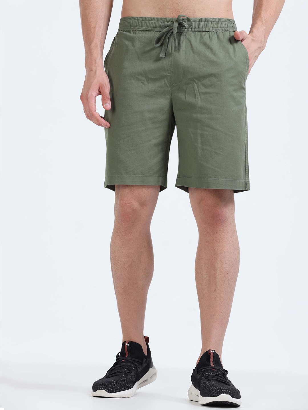 

Tailoraedge Men Mid Rise Cotton Sports Shorts, Olive