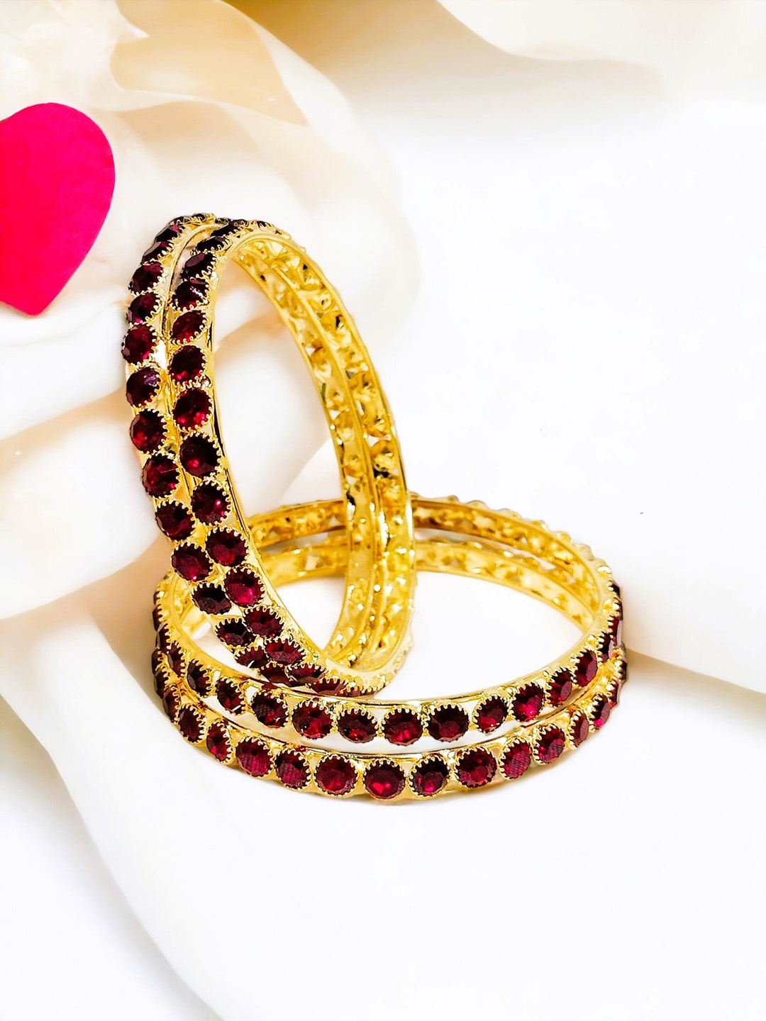 

FEMMIBELLA Set Of 4 Gold-Plated Stone-Studded Bangles