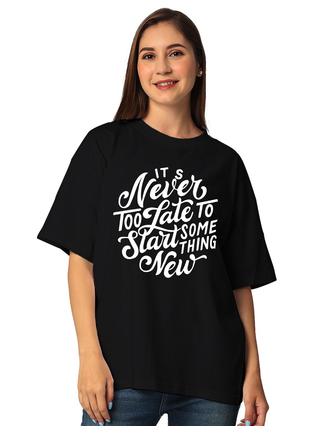 

STATUS MANTRA Typography Printed Pure Cotton Half Sleeves T Shirt, Black