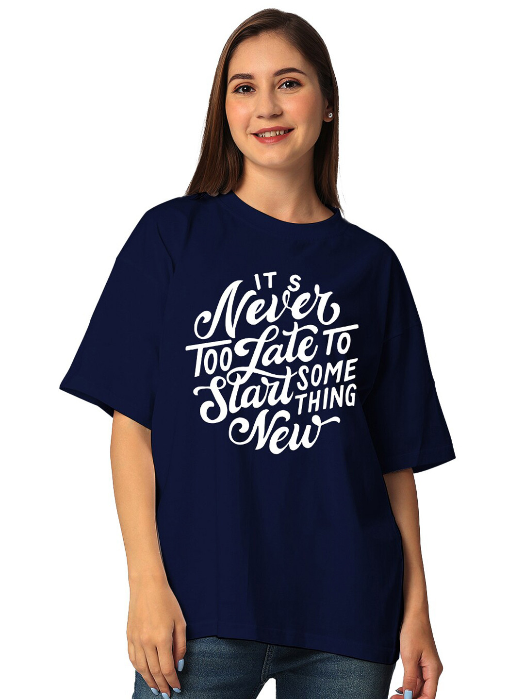 

STATUS MANTRA Typography Printed Pure Cotton Bio Finish T-shirt, Navy blue