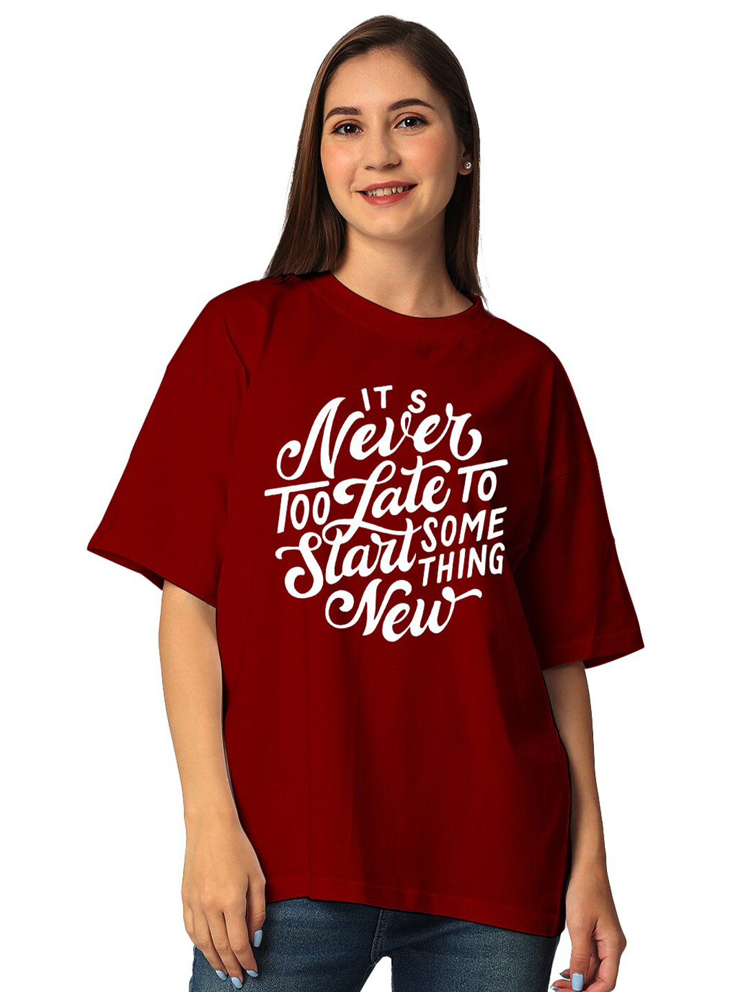 

STATUS MANTRA Typography Printed Pure Cotton Half Sleeves T Shirt, Maroon